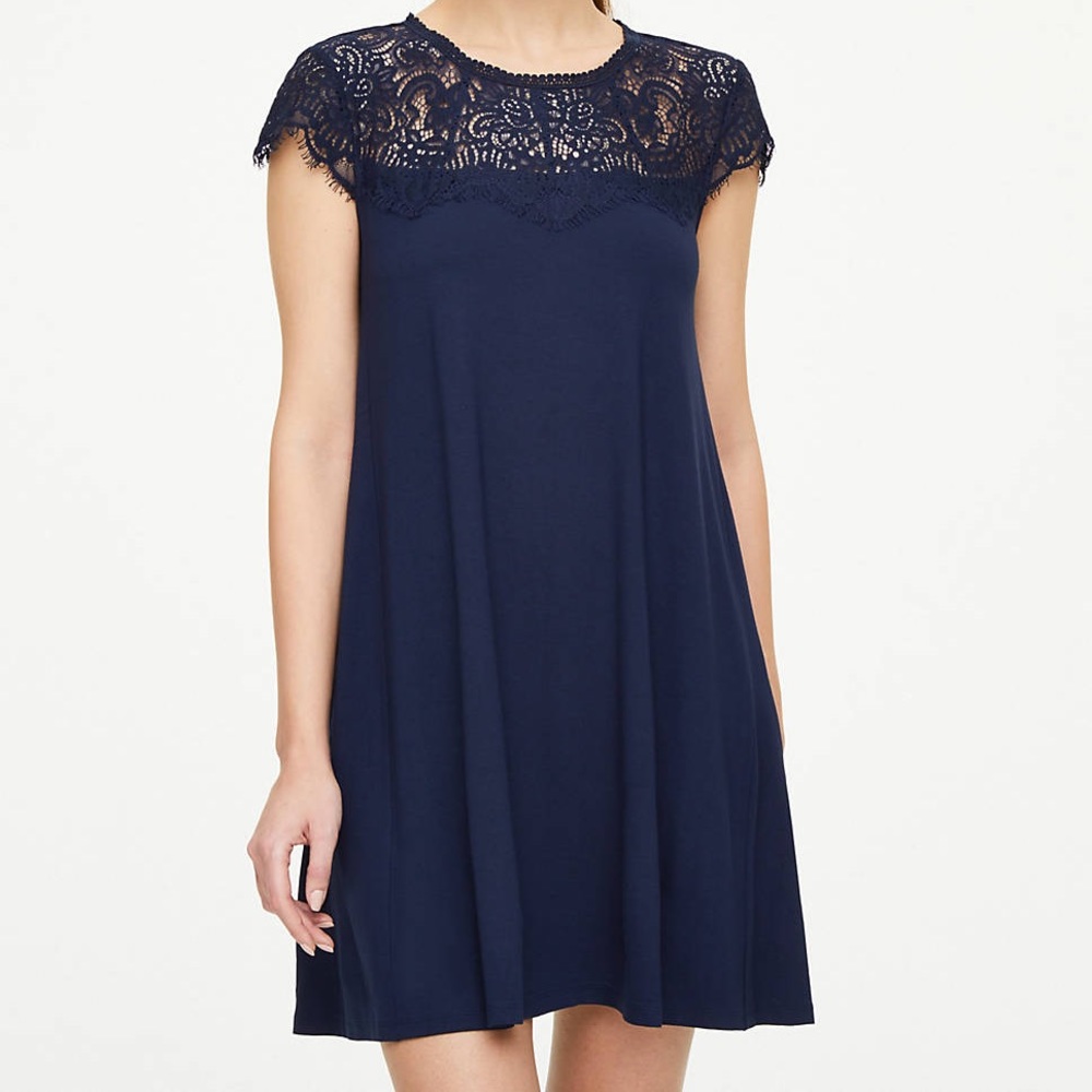 Loft- PETITE LACE YOKE CAP SLEEVE SWING DRESS